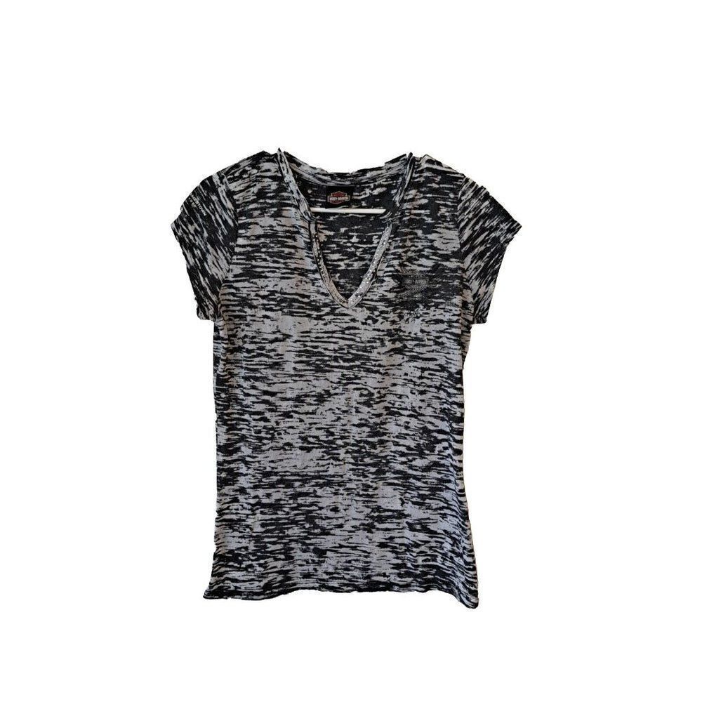 Harley Davidson Womens Large Gray Black Short Sleeve shirt 32x24